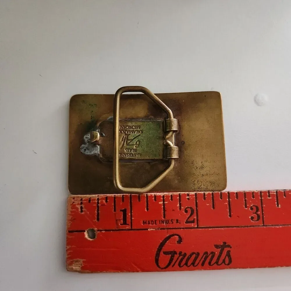 Vtg Deer in Wood Scene Solid Brass Belt Buckle Signed By Artist Donovan J Kindle